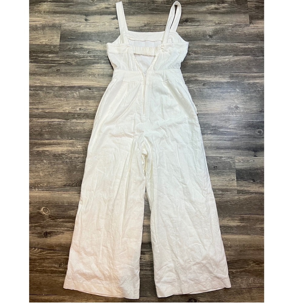 June & Hudson White Linen Blend Wide Leg Jumpsuit Button Detail Size Small - Picture 2 of 9